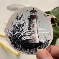 Lighthouse and Waves - vinyl sticker - Image 1