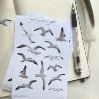 Watercolour Gulls - Sticker Sheet (planner stickers) - Image 1